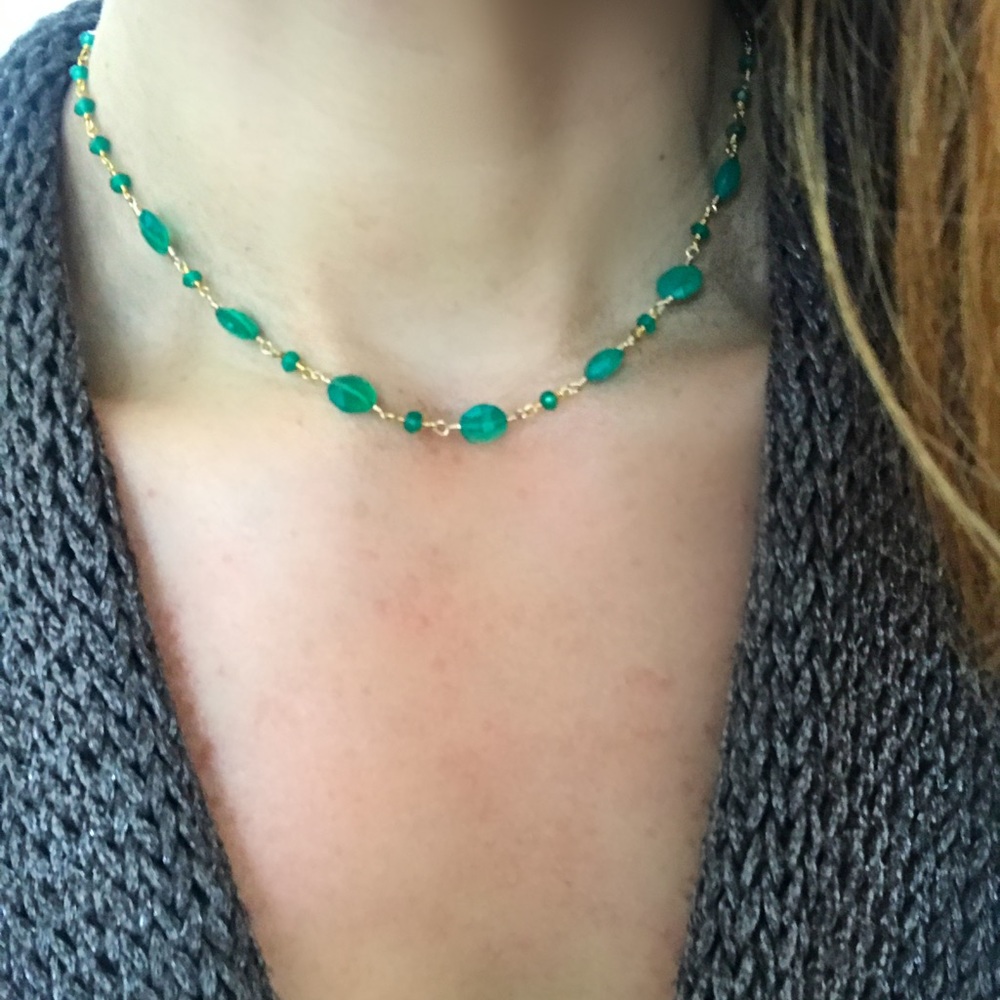 Beautiful new green onyx gemstone choker w 14k gf